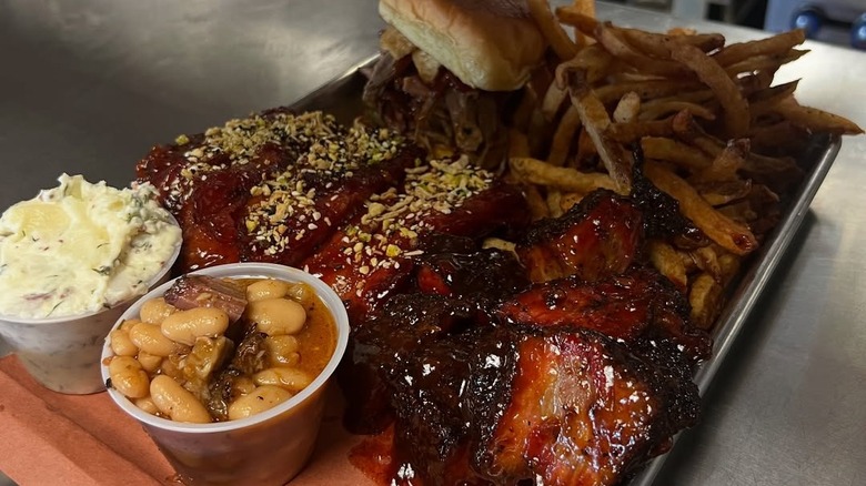 Barbecue platter with meat and sides