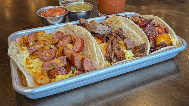 BBQ tacos on tray