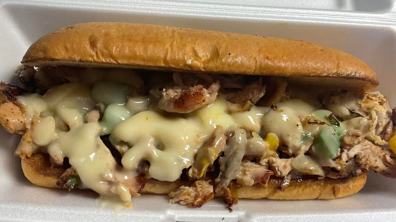 Chicken and cheese on a hoagie