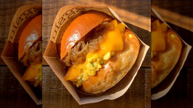 Eggslut breakfast sandwich on a table