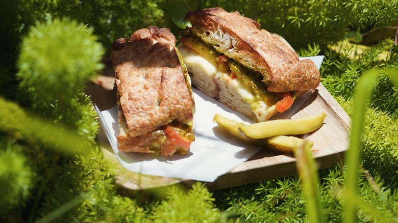 A breakfast sandwich in a bush