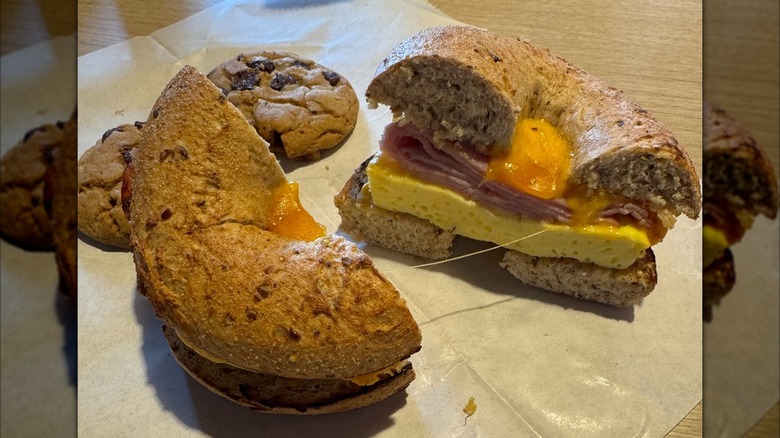 A bagel sandwich with a cookie