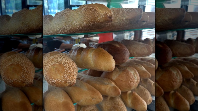 Loaves of bread on shelves