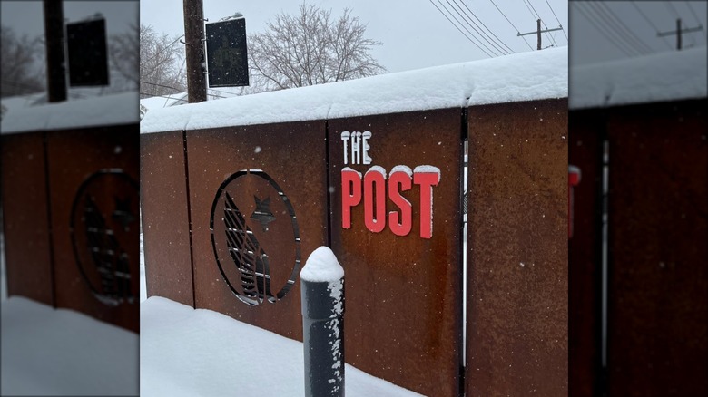 Exterior of The Post covered in snow