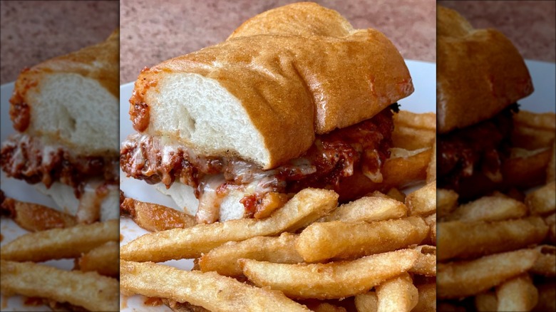 Chicken Parmesan sandwich and fries