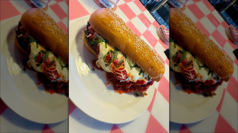 Chicken Parmesan sandwich on plate