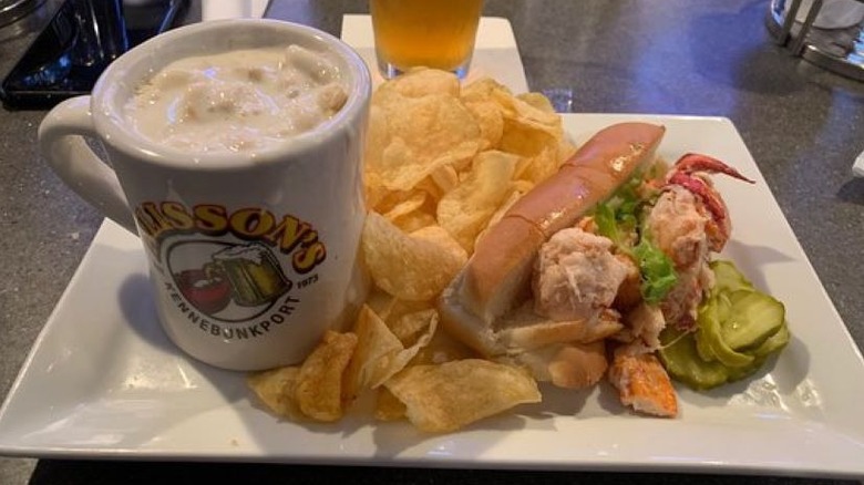 Alisson's clam chowder with chips and lobster roll