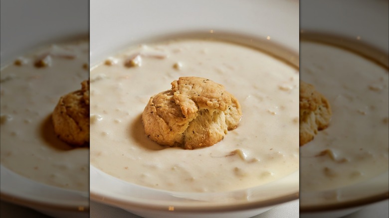 Close up of Atlantic Fish Company clam chowder