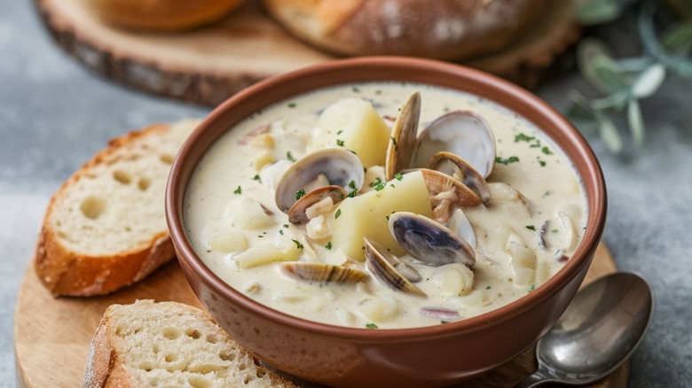 Creamy New England Clam Chowder in a Bowl