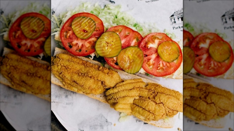 Parkway Bakery & Tavern Louisiana Catfish Poor Boy sandwich on butcher paper