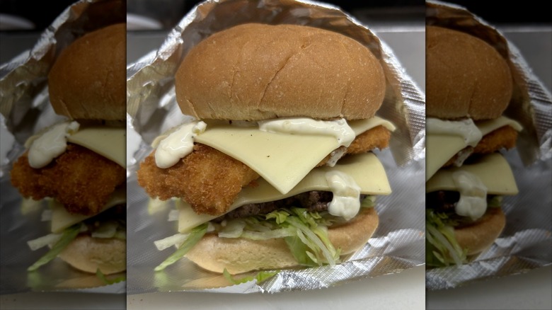 Papa Joe's Humble Kitchen Land and the Sea sandwich wrapped in foil