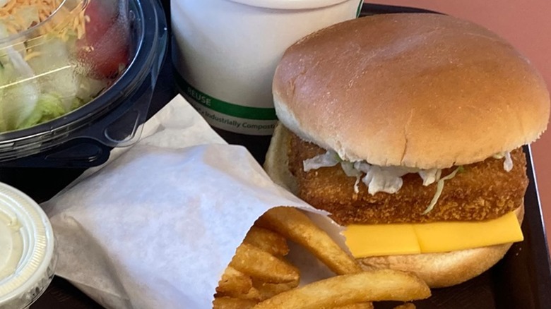 Peaches' Family Restaurant Fish Sandwich with fries