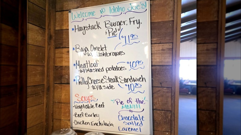 Idaho Joe's Specials Board with Menu Items Handwritten on it