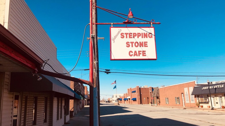 Johnson's Stepping Stone Cafe exterior sign sunny deserted street