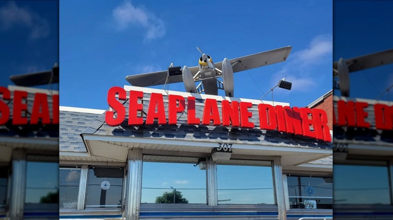 Exterior of Seaplane Diner with model of seaplane on the roof