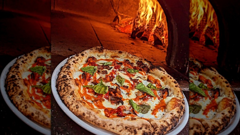 PIzza pulled out of oven