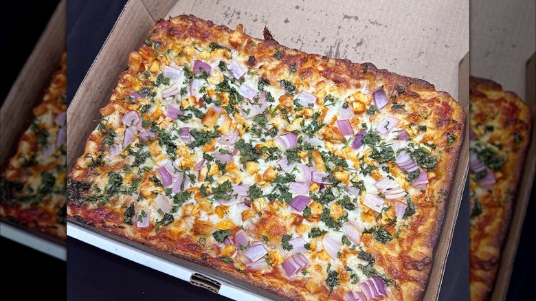 Square pizza in box