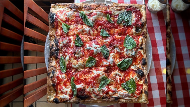 Square tomato sauce pizza