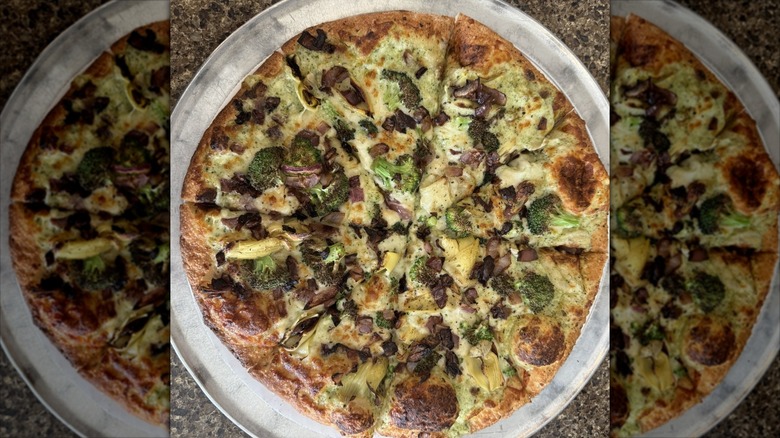 Broccoli and artichoke pizza