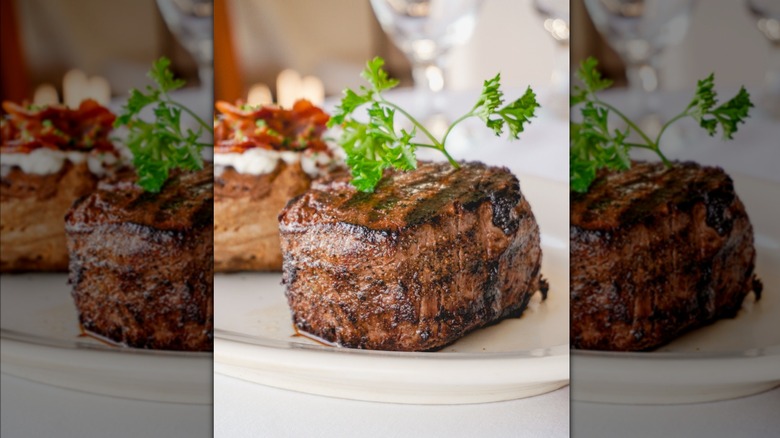 Plated filet mignon at The Signature Prime Steak & Seafood