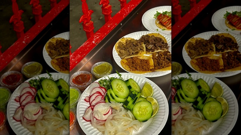 Plates of vegetables and beef tacos