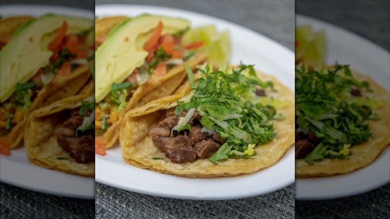 Closeup of taco with cilantro and onions
