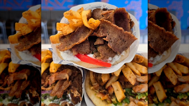 Hot gyro, stuffed with fries, from Greek Gyro