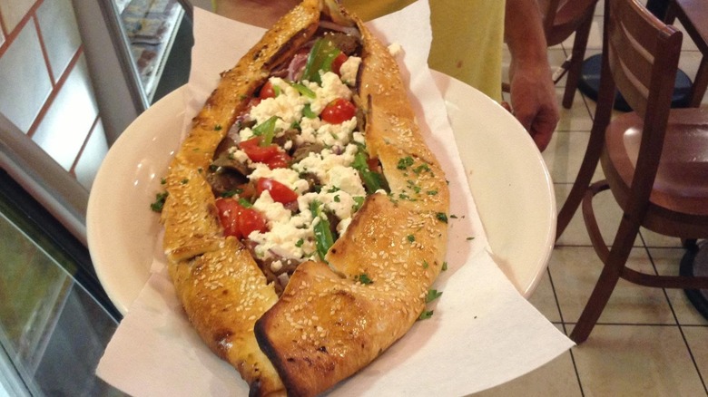 Gyro Fatayer from Mediterranean Deli, Bakery and Catering on a white plate