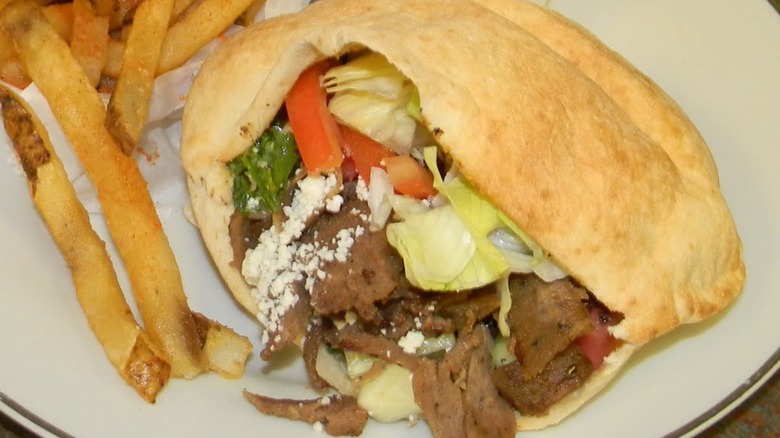 Gyro with side of French fries Sam's Kabab Gyro