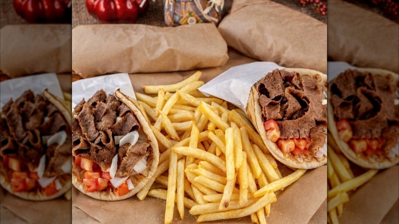 Two Gyro Wraps with French Fries from Gyro Real Kabob