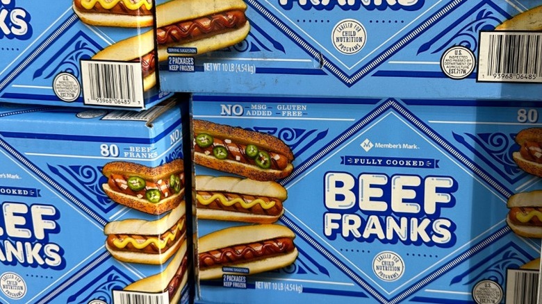 Box of Sam's Club Beef Franks.