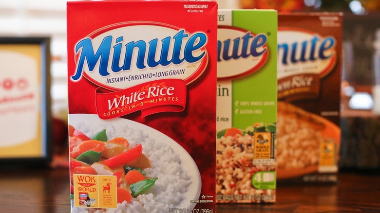 3 boxes of Minute Rice on a table