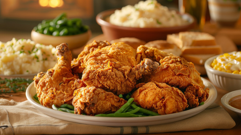 Southern fried chicken with side dishes