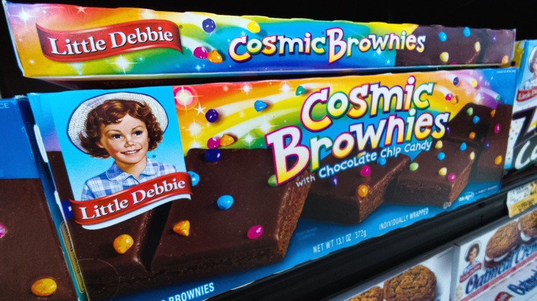 Boxes of Little Debbie Cosmic Brownies for sale at a supermarket