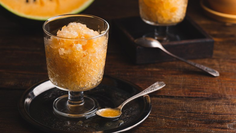 Orange watermelon granita in glass