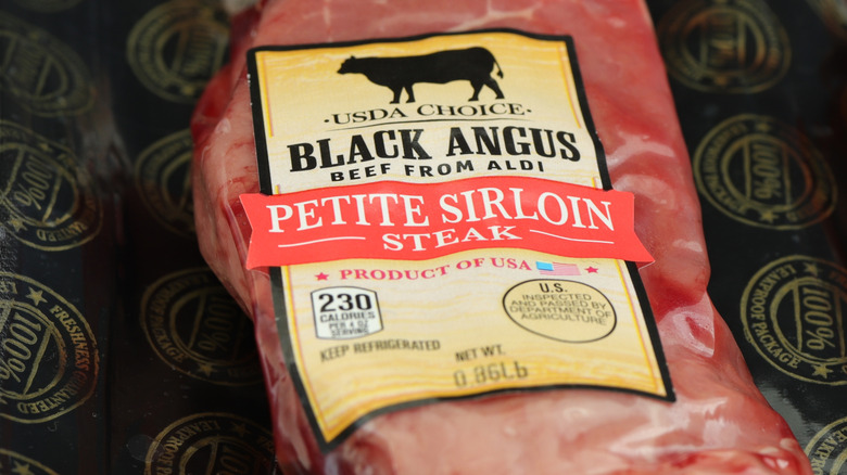 Package of sirloin steak at Aldi
