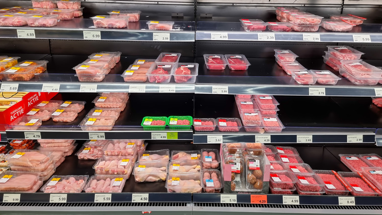 Selection of packaged meats at Aldi