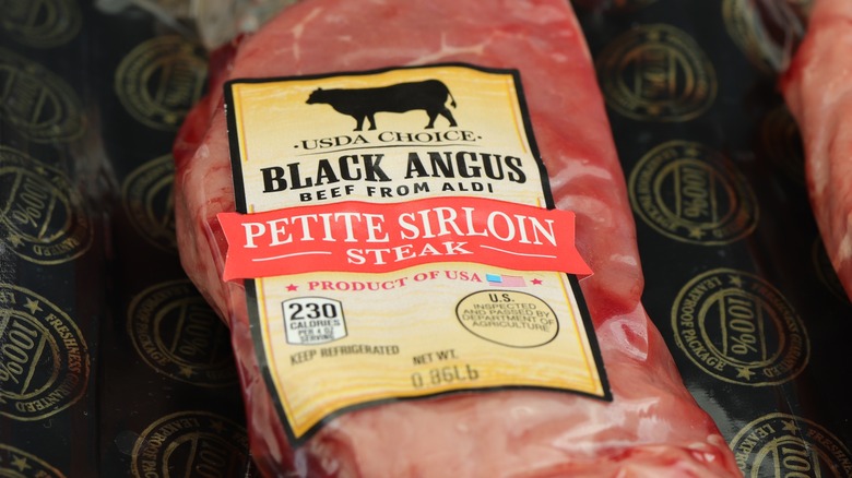 Package of sirloin steak at Aldi