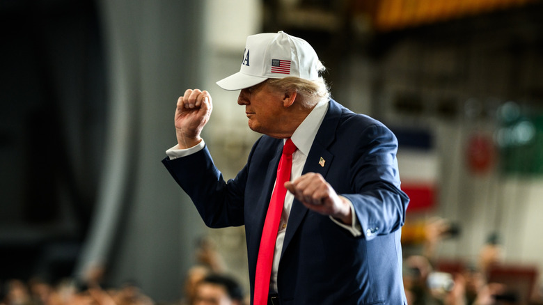 President Donald Trump dancing on stage.