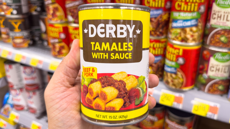 Canned tamales at a supermarket
