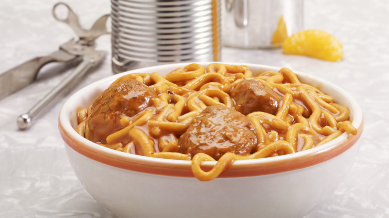canned pasta and meatballs