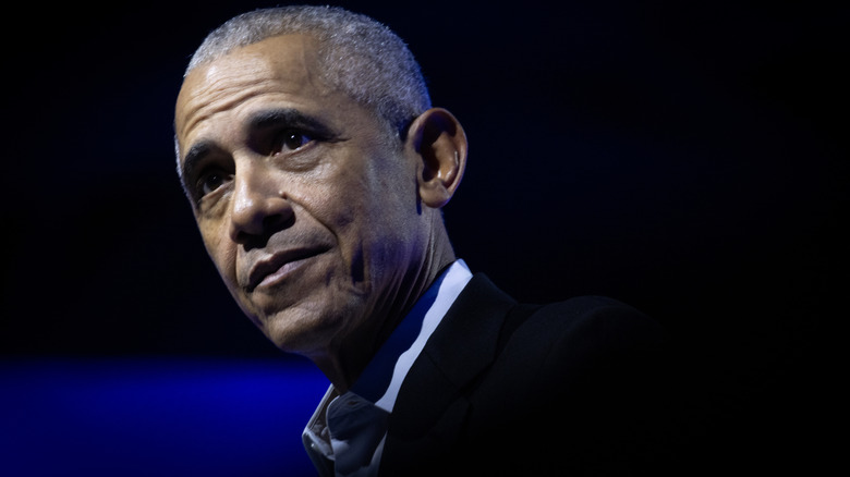 Former president Barack Obama giving a speech
