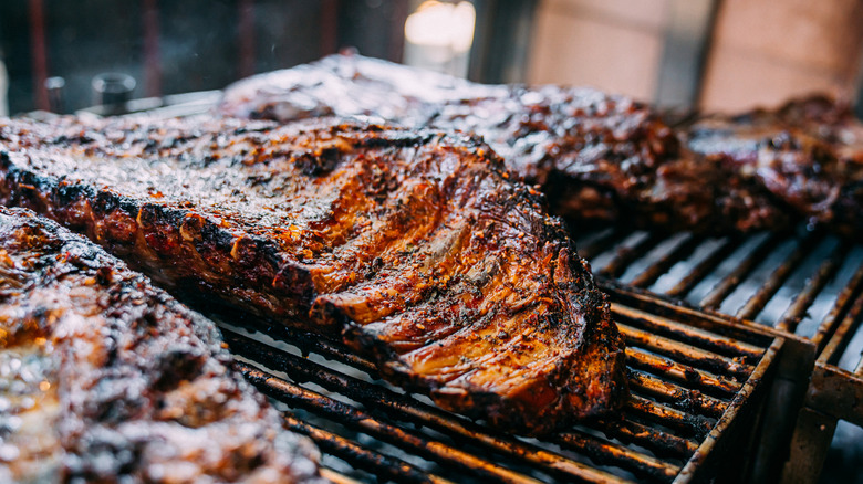 Ribs on a barbecue grill.