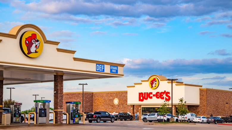 Buc'ee's fueling stations under a cloudy sky