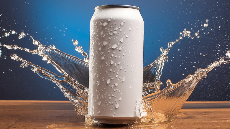 White can with water splashing around it