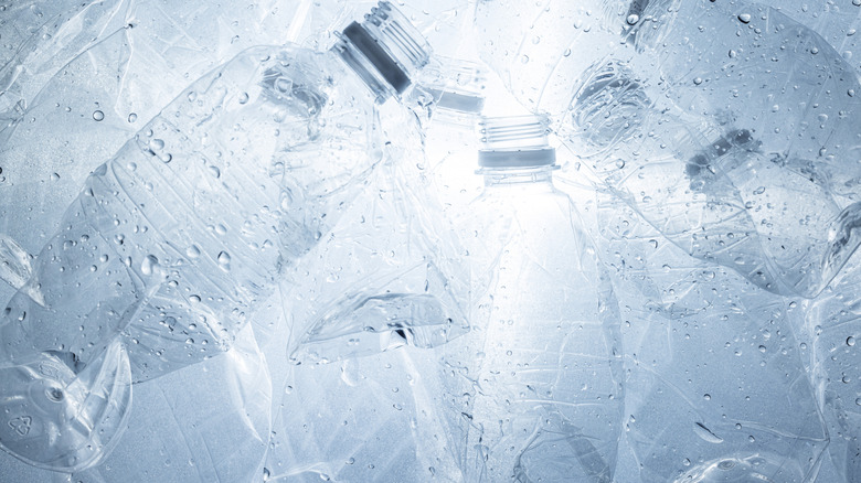 Crumpled and used plastic water bottles