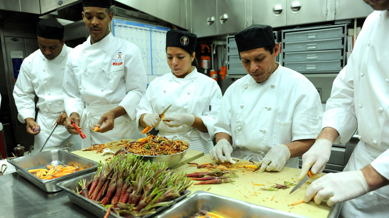 White House kitchen staff preparing ingredients