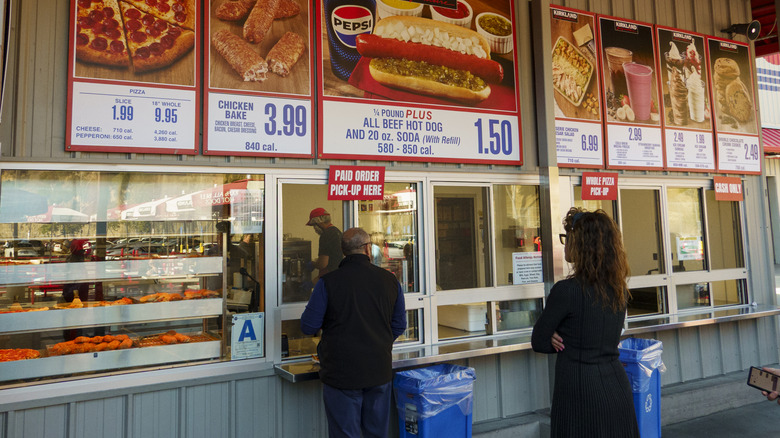 Customers waiting in line at the Costco Food Court