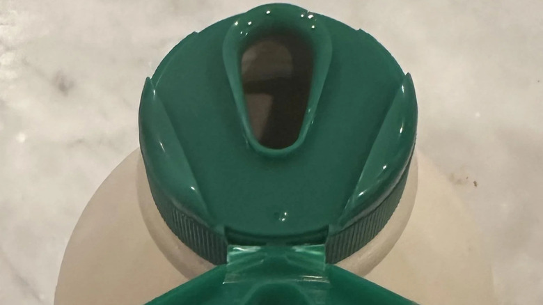 Close-up of the Costco Kirkland Signature maple syrup cap and spout