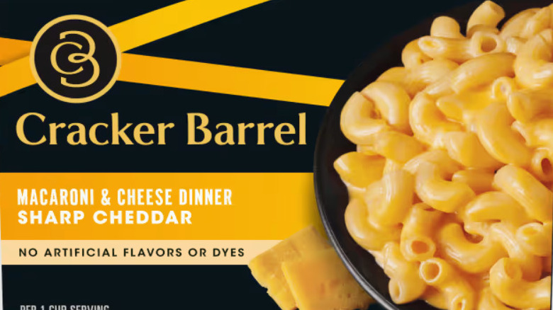 Package of Cracker Barrel mac and cheese.